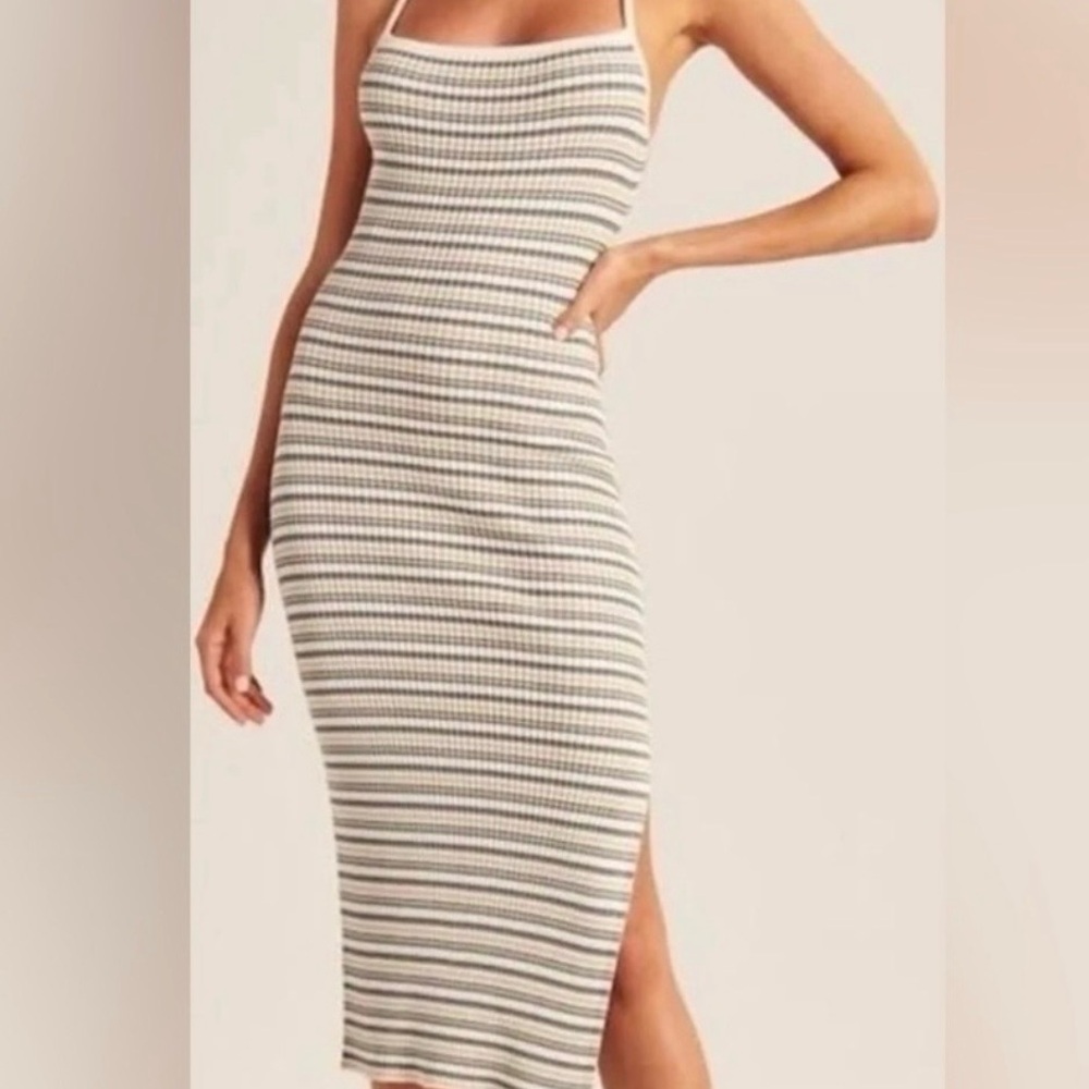 Abercrombie & Fitch Beige Striped Midi Dress